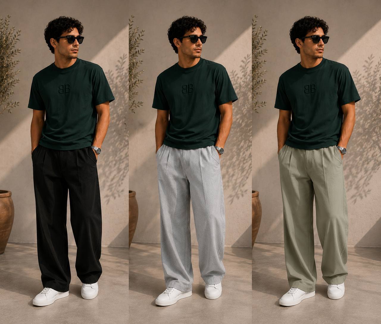 modern kesim bol paça pileli erkek pantolonu 0 modern kesim bol paça pileli erkek pantolonu 0