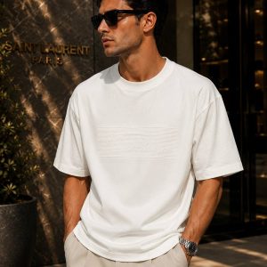 Home Relaxed Fit Premium Ton Gofre Baskılı Beyaz T-Shirt