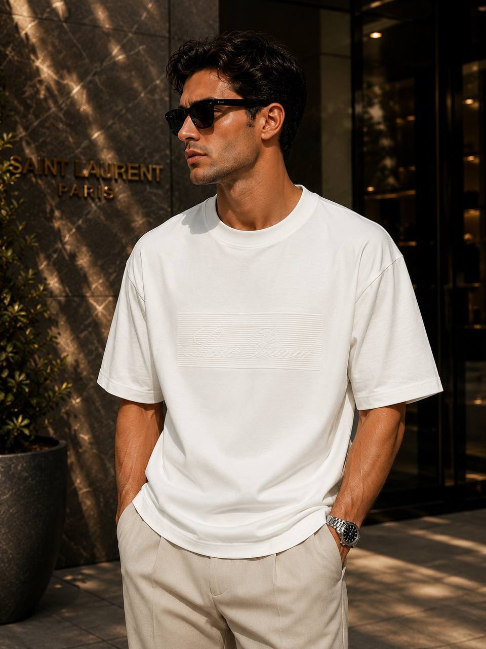 Relaxed Fit Premium Ton Gofre Baskılı Beyaz T-Shirt Relaxed Fit Premium Ton Gofre Baskılı Beyaz T-Shirt