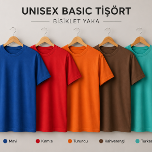 unisex basic renklı bisiklet yaka tişört